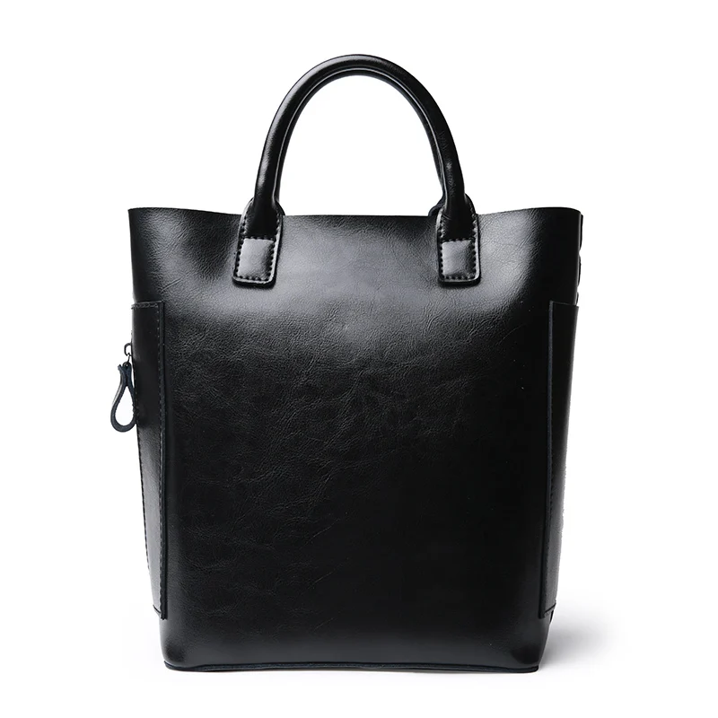 Женская сумка-тоут из телячьей кожи, сумка-ведро, повседневная сумка Menssenger, большая Вместительная женская сумка на плечо, большая простая сумка для покупок - Цвет: Black