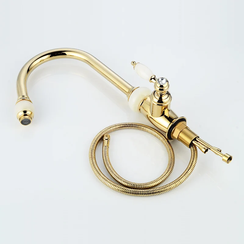 Fapully Kitchen Mixer Pull Out Spray Head Faucet Crystal Handles Deck Mounted Gold Kitchen Taps Brass Jade Body Mixer 549-33G Fapully Kitchen Mixer Pull Out Spray Head Faucet Crystal Handles Deck Mounted Gold Kitchen Taps Brass Jade Body Mixer 549-33G