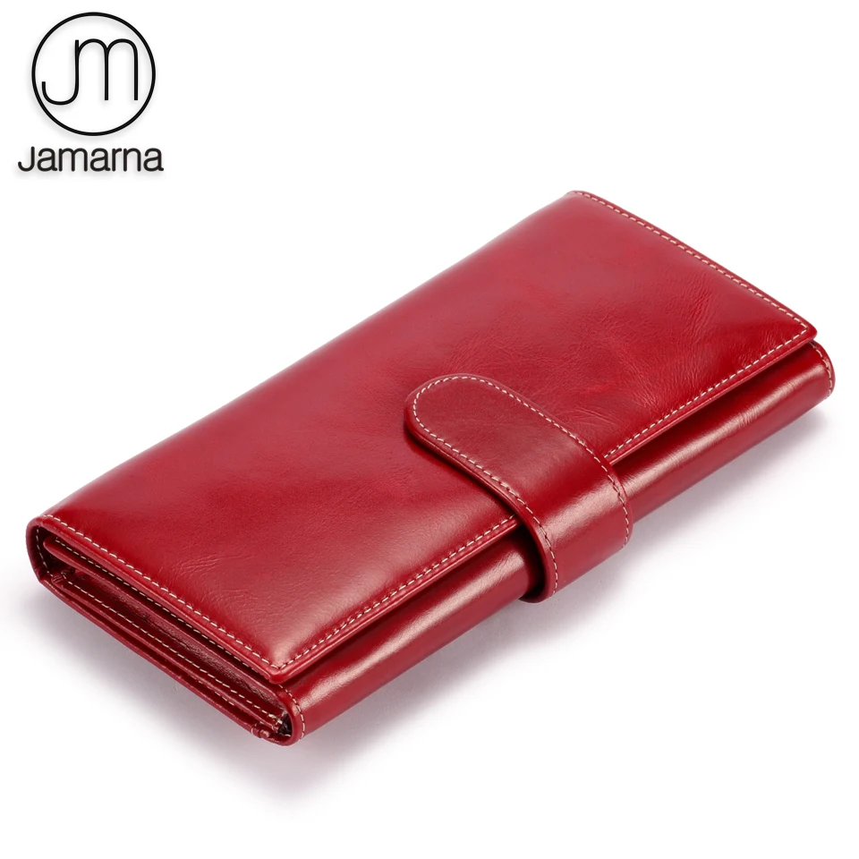 

Jamarna Wallet Female Women Wallets Genuine Leather Phone Purse Zipper Pocket For Coin Trifold Credit Card Holder Oil Wax
