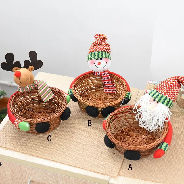 Christmas Decoration Candy Gift Biscuits Storage Basket Santa Christmas Decoration Candy Gift Biscuits Storage Basket Santa Snowman Elk Home Decor Party Kids Festival
