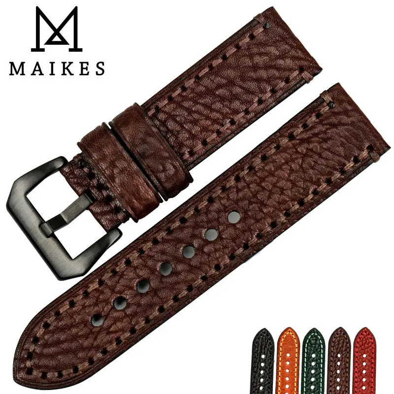 MAIKES ремешок для часов 20 22 24 и 26 мм высококачественные аксессуары из Италии кожаные ремешки Panerai|watch strap 20|leather