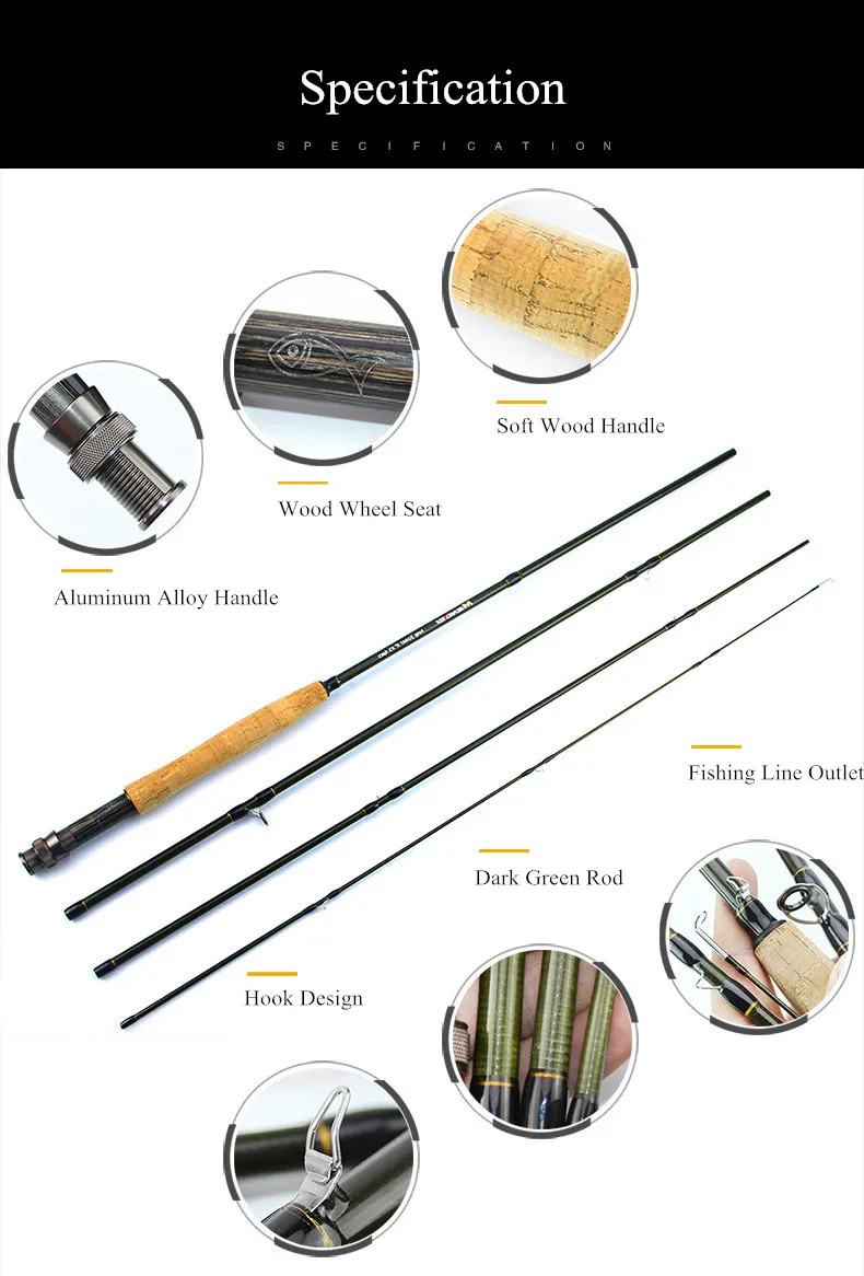 9ft Fly Fishing Rod 2.7M 4 Section Fly Fishing Rod Line Weight 5#6# Soft Cork Handle Mid Flex Rod Fishing Rod Tackle (4)