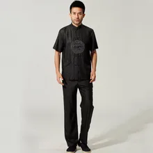 Лидер продаж черный натурального шелка Однобортный Повседневное рубашки для мальчиков в китайском стиле кунг-фу мультфильма «Супер Крылья» с драконом Пальто M L XL XXL XXXL PM004