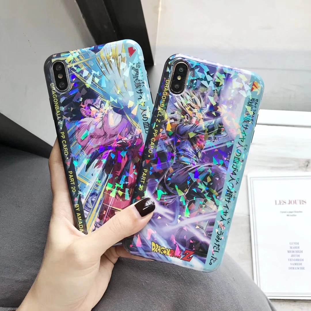 日本ホットドラゴンボール超サイヤ人悟空レーザーフラッシュ粉カバーのための Iphone X Xs 最大 Xr 8 7 6 6 S プラスアニメゲームカードケース Fitted Cases Aliexpress