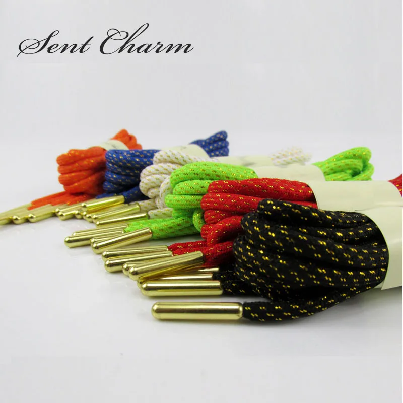 SENTCHARM 120cm/47inches Shiny Shoelaces With Golden Metal Aglets High Quality Elastic