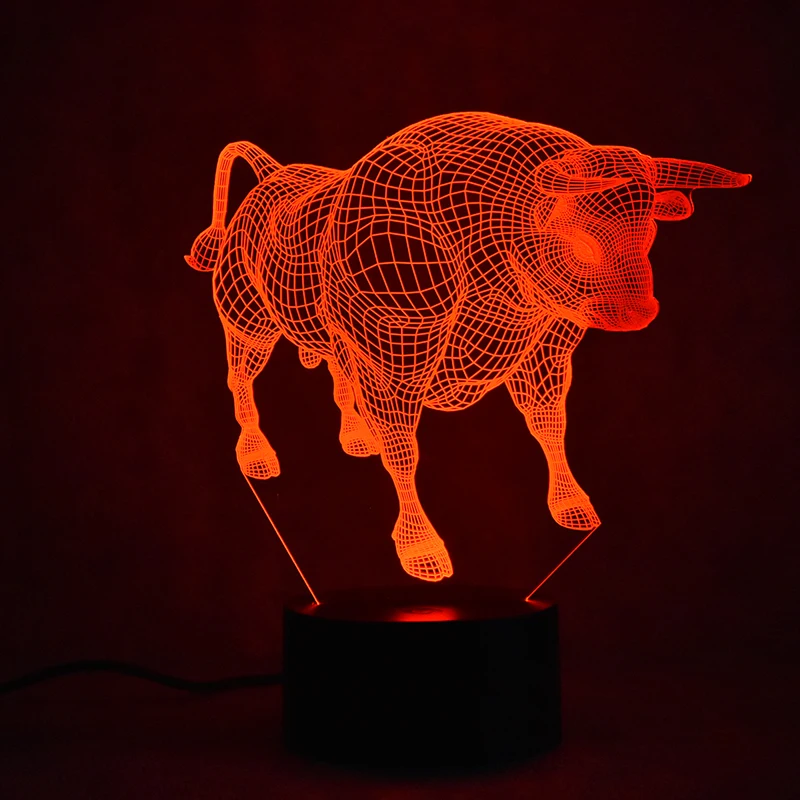 Творческий лампа 3D светодиодный ночник настольная лампа красочные визуальные крупного рогатого скота светильник спать ночью свет быков