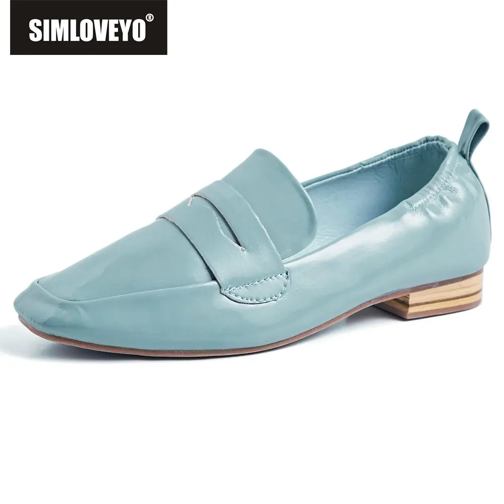 SIMLOVEYO Patent leather Flat Shoes for woman girl ladies spring shoes Casual Female flats slip on oxford shoes Black Blue