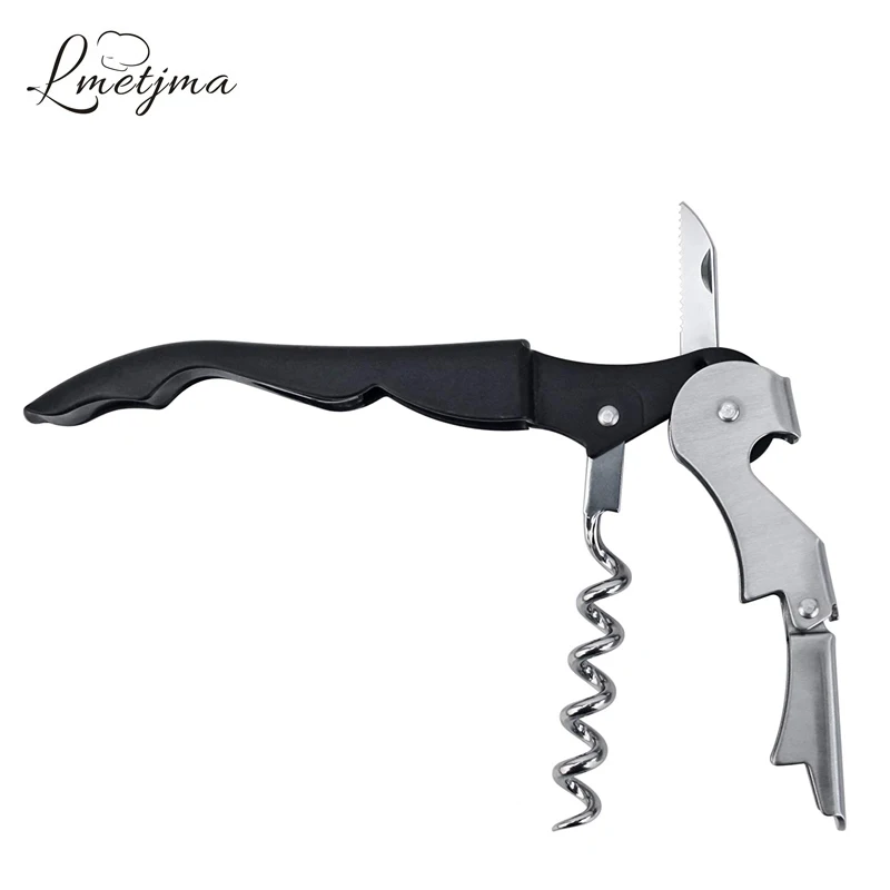 

LMETJMA Double Reach Corkscrew Portable Wine Opener Screw Corkscrew with Foil Cutter Beer Opener with Plastic Bird Handle KC0125