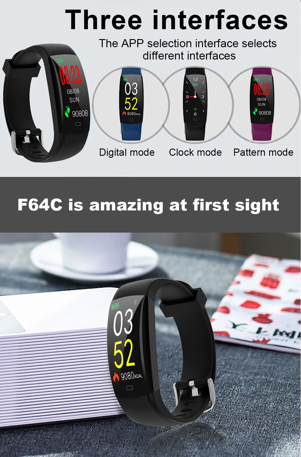 Torntisc F64C Fitness Bracelet IP68 Waterproof with Heart Rate Monitor Pedometer Activity tracker Smart watch PK F64HR smart band (3)