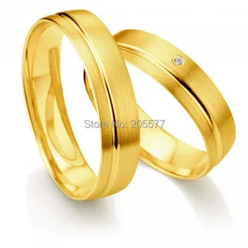 

his and hers Couples Rings Yellow Gold Plating Pure stainless steel titanium Wedding band ring pair Sets