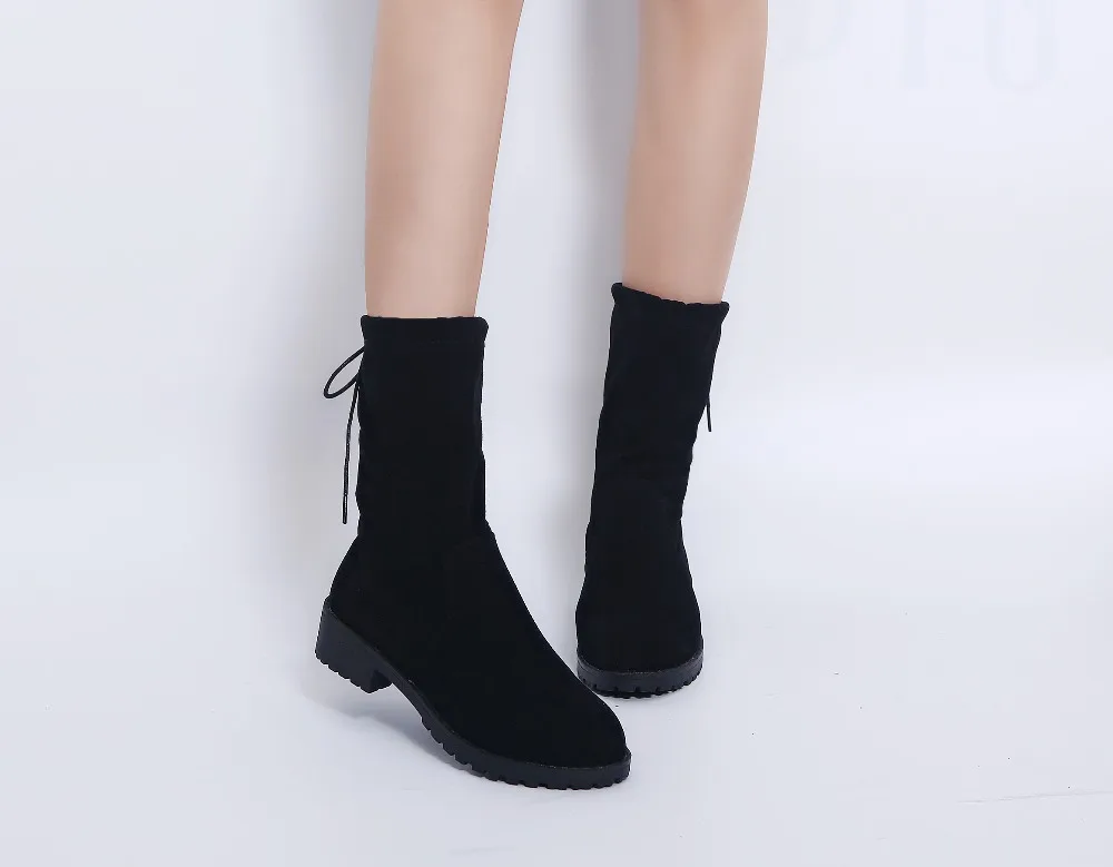 Aphixta/ г. черные зимние сапоги до середины икры женские комфортные праздничные туфли женская обувь ботинки на квадратном каблуке, большие размеры