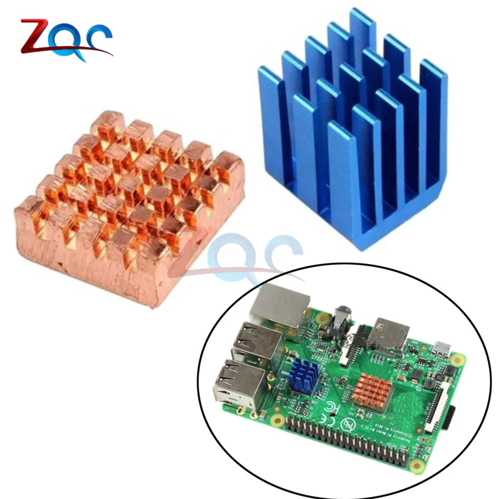 2Pcs Copper Aluminium Cooling Heat Sink Fan Kit For Raspberry Pi 3