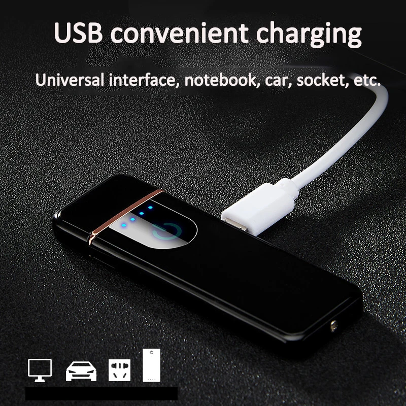 Тонкая USB зарядка Зажигалка сенсорный экран Электронная Ветрозащитная