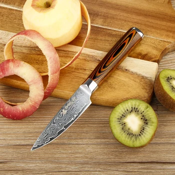 

BIGSUNNY Paring Knife, Fruit Knives 3.5" Kitchen Peeling Cutter Damascus Steel Cooking Knife Pakkawood Handle