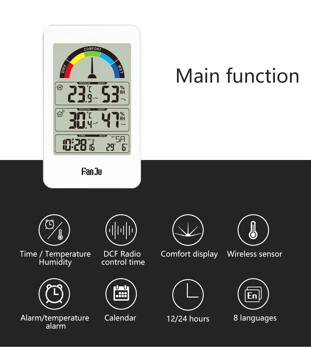 Цифровой термометр гигрометр настенные часы беспроводной датчик Крытый Открытый Температура Метеостанция комфортная индикация