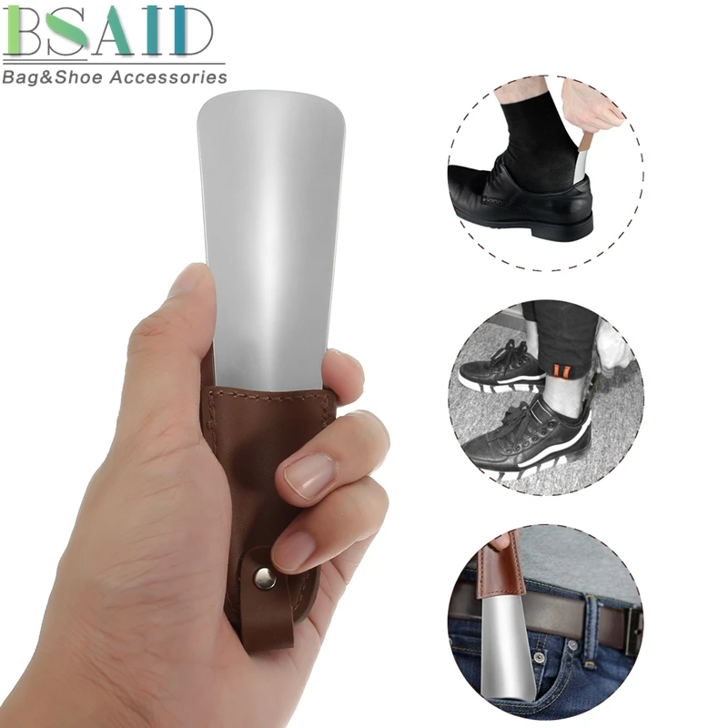 

BSAID 17cm Stainless Steel Shoe Horn With Brown PU Leather Strap Portable Professional Shoehorn Shoe Lifter Flexible Sturdy
