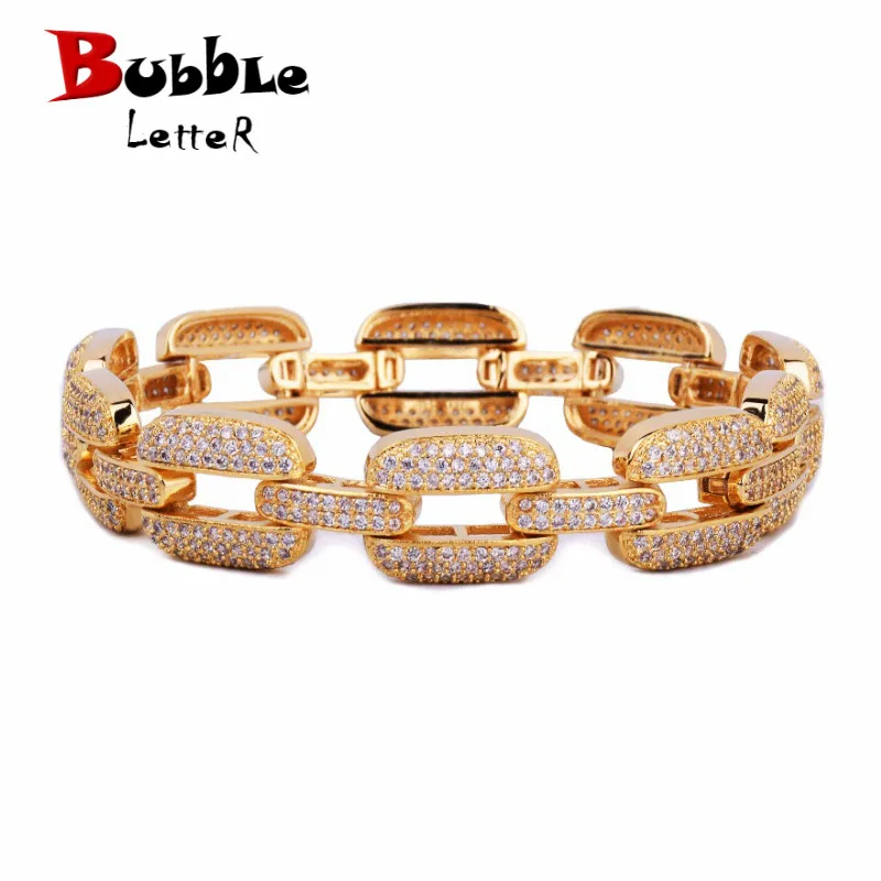 

Iced AAA Zircon Cuban Miami Chain Bracelet Jewelry Copper Material Gold Silver Color Bling Bling CZ Men's Hip hop Bracelet
