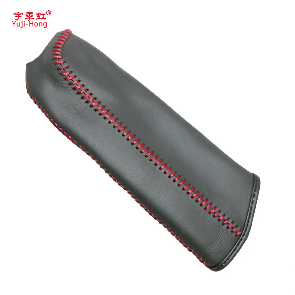 Car Handbrake Covers Case for KIA Cerato 2006-2012 Auto Genuine Leather Cover Black/Red lines