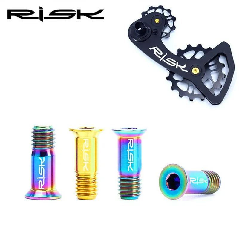 RISK 2pcs/lot Titanium Bolt M5*14.2mm Rear Derailleur Pulley Bolts Jockey Wheel Bolt Parts MTB Bike Shifter Guide Roller Screw