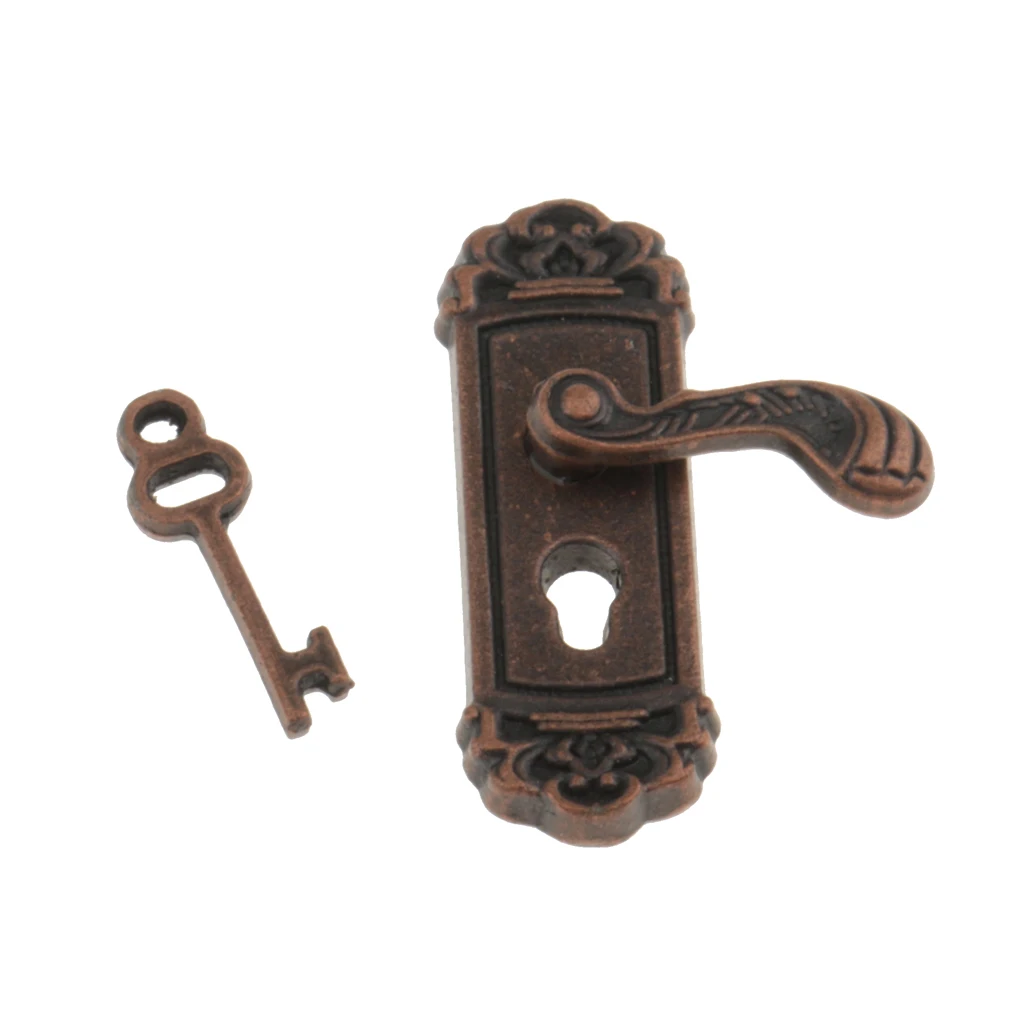 Mini vintage lock with right handle and key Designed for 1/12 dollhouse miniature doors  for your dollhouse DIY scene  Bronze 