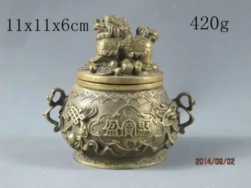 

Изысканная китайская тибетская буддистская статуя льва с крышкой Xuande mark