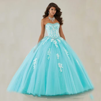 

Vestido de 19 anos Light Blue Quinceanera Dress With Lace Appliques Strapless Ball Gown Sweet Dresses Quinceanera Gowns