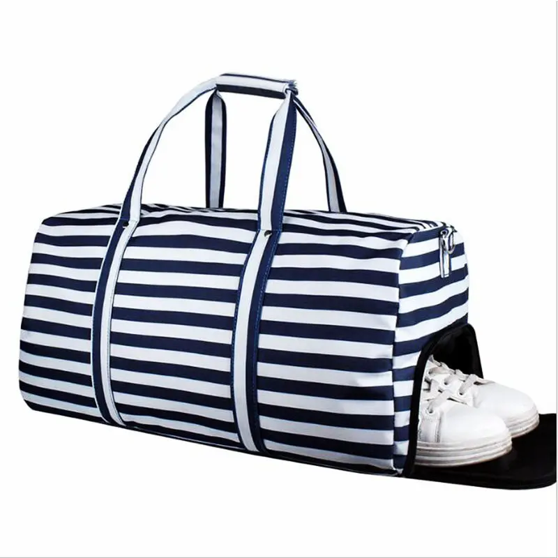Blue White Stripe Sport Crossbody Bag For Women Fitness Polyester