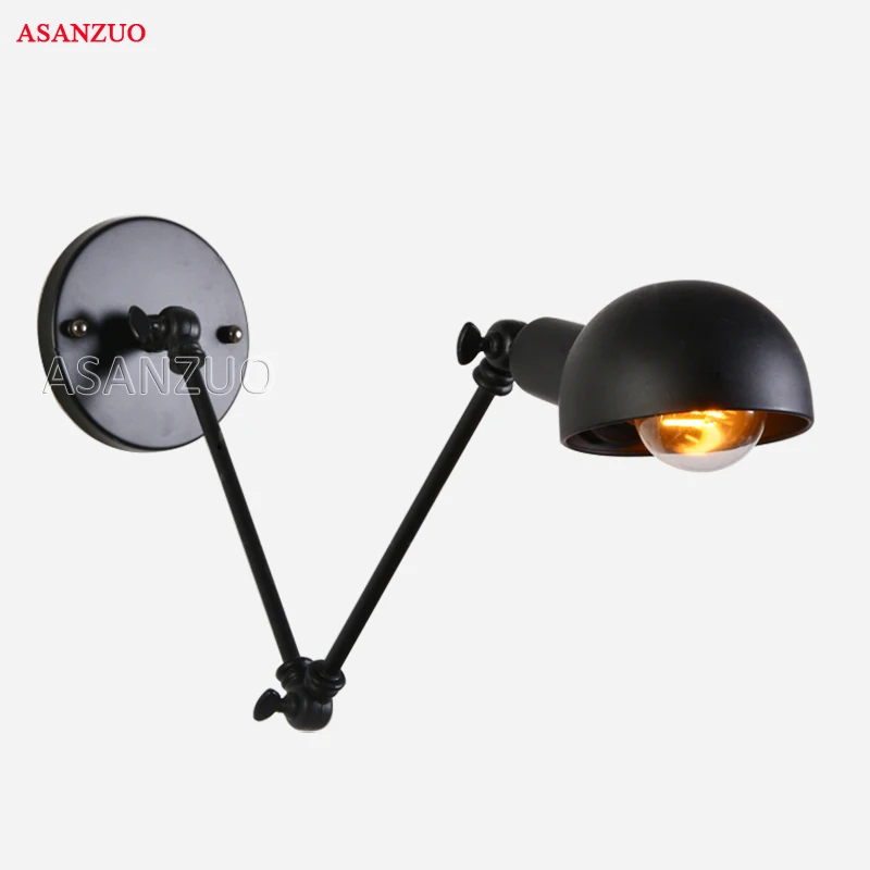 

American Industrial Wall Lamps Vintage Iron Aisle Long Arm Wall Light For Home Decoration Coffe Bar Corridor Black Wall Lamp