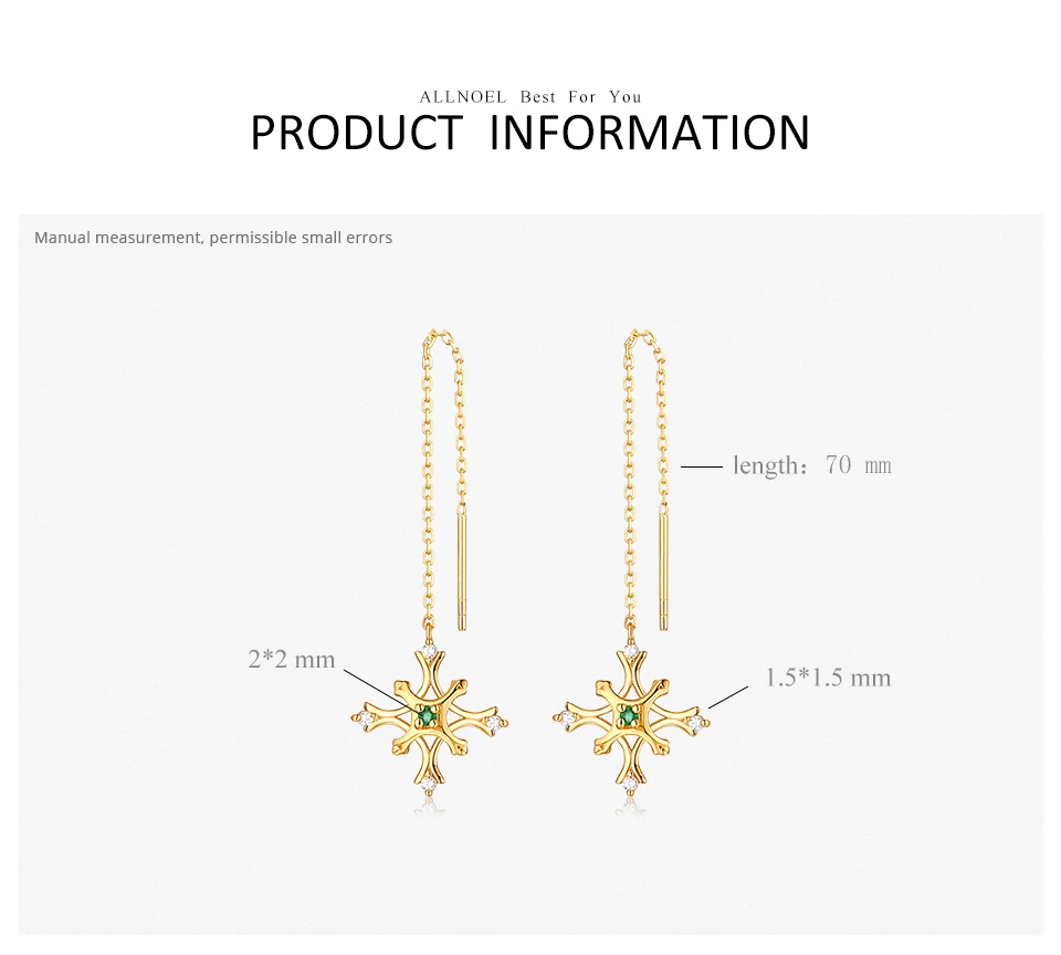 ALLNOEL Women's Earrings 925 Sterling Silver Fine Jewelry Long Chain Dangle Gold Drop Earrings With Stones Emerald Earring Girl  (4)