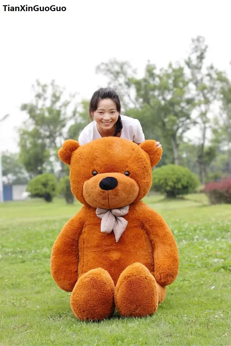 

huge 160cm dark brown teddy bear plush toy bowtie bear soft doll hugging pillow birthday gift h1318