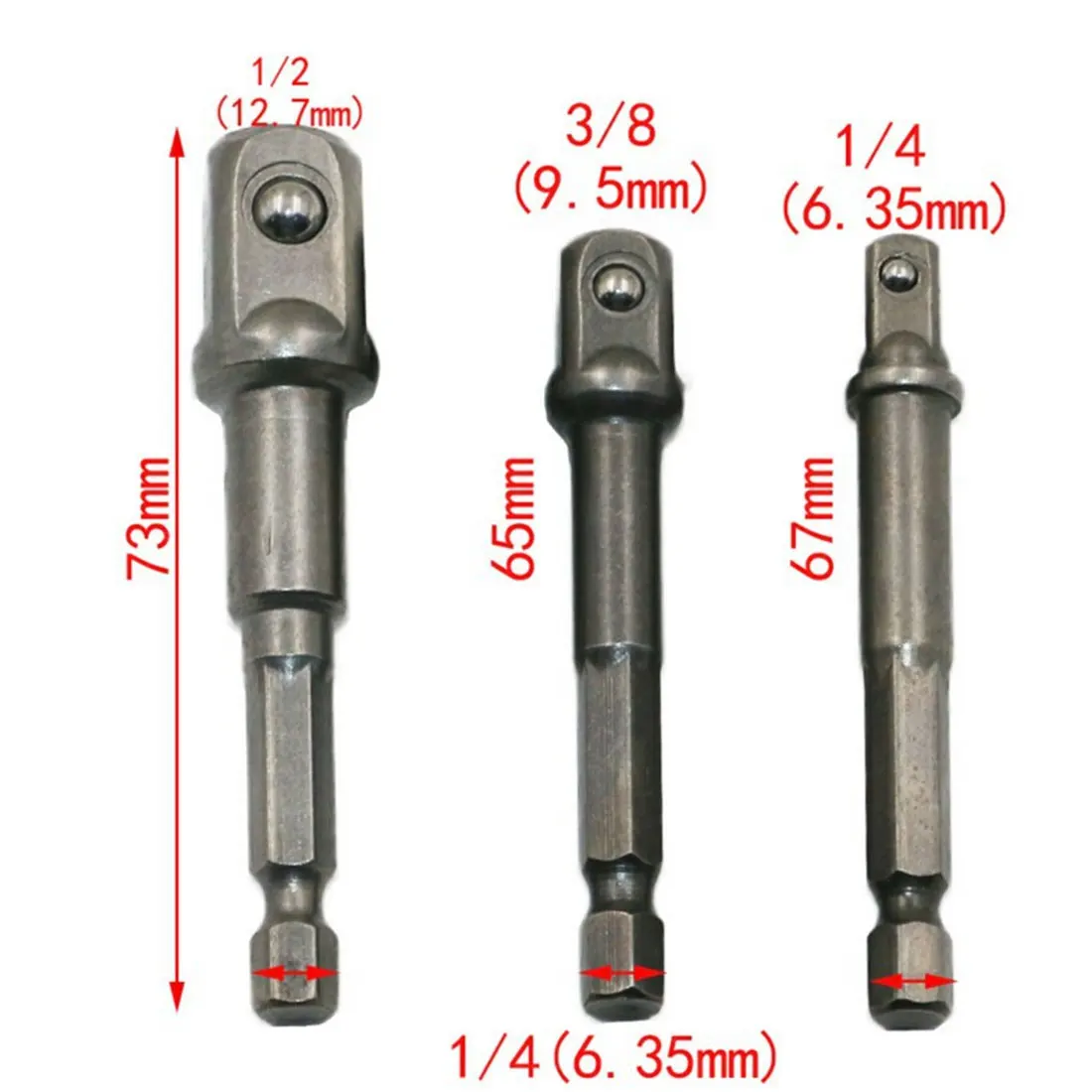 3pcs/set Socket Adapter Set Hex Shank to 1/4
