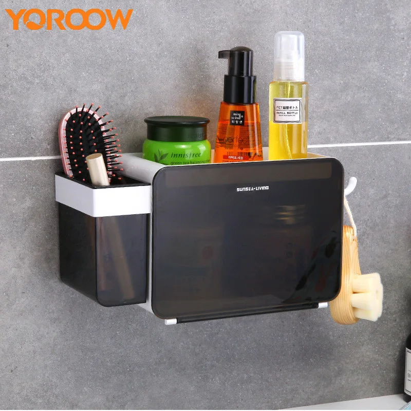 

Bathroom Accessories Organizer Wall Cabinet Shampoo Holder Shower Abs Plastic Storage Black White Soap Basket Cube Shelf SG0017
