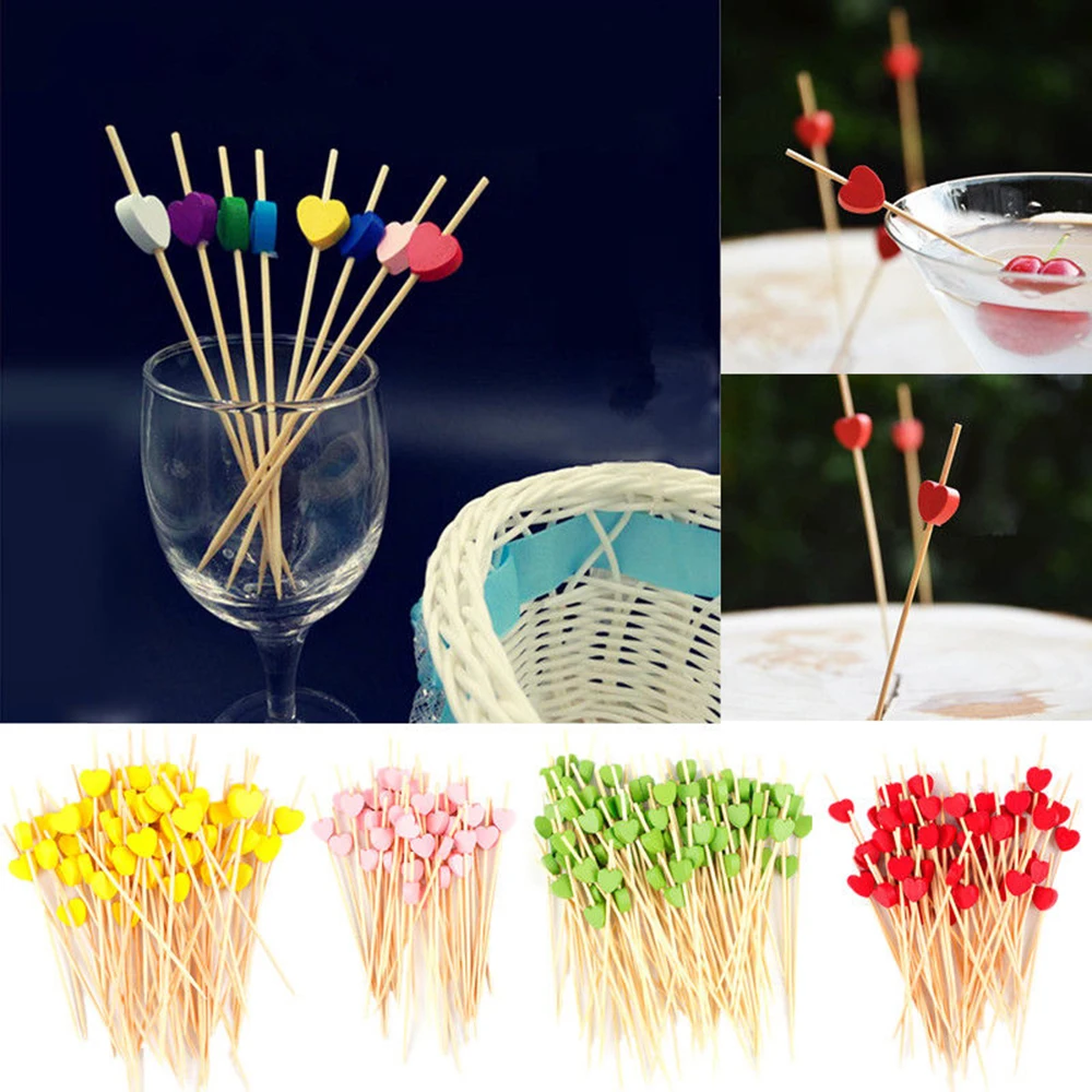 100PCS 12cm Disposable Bamboo Fruit Dessert Cake Sign Cocktail Picks Cute Toothpick Food Sticks Buffet Cupcake Toppers Party