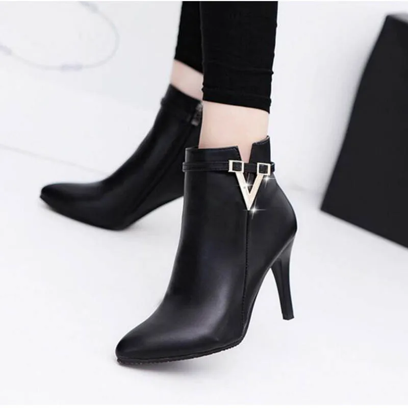 

2019 Female Stiletto Spring Autumn Ankle Boots Pointed Toe Zipper Ladies Thin High Heels Pump Fashion Sexy Elegant Women Shoes