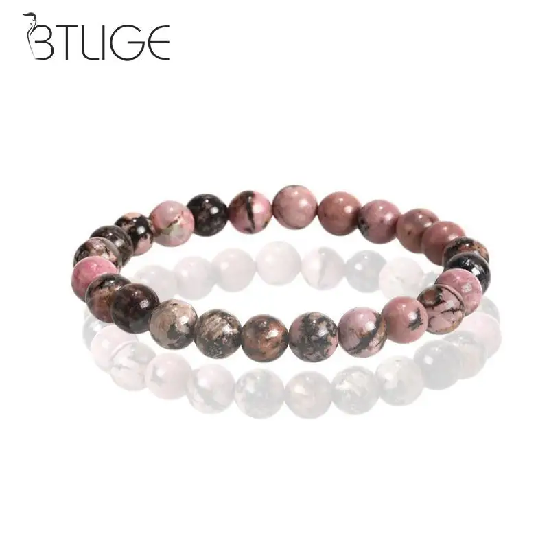 

2019 Men Women Natural Stone bracelet 8mm Black Onyx Rhodonite Rose Quartzs Beaded Wrist Stackable Mala Mens Bracelets