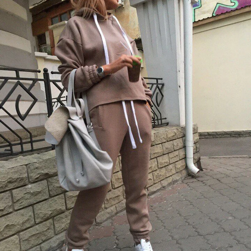 Женский спортивный костюм XUANSHOW повседневный однотонный из 2 предметов толстовка