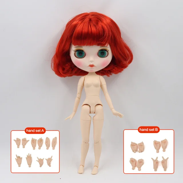 hand set AB Кукла Blyth nude 30 см № 1248 кукла с красными короткими кудрявыми волосами и челкой, белая кожа, матовое лицо, соединение тела - Цвет: hand set AB