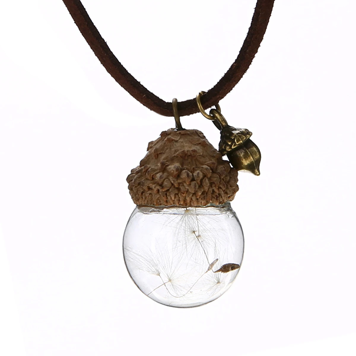 Vintage Acorn Pinecone Dandelion Leather Chain Jewelry For Women Men Cute Crystal Glass Ball Wishing Bottle Choker Chain