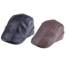 В европейском стиле заостренные Кепки Повседневное простые универсальные PU шапка с вышивкой; сезон осень-зима; мужские кожаные шляпа Кепки moto, Кепка с козырьком для мужчин
