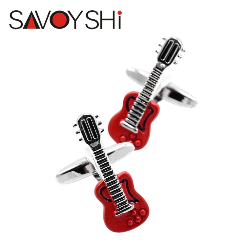

SAVOYSHI Shirt Cufflinks for Mens Cuff bottons High Quality Musical Instruments Red Guitar Model Cuff Links Brand Men Jewelry