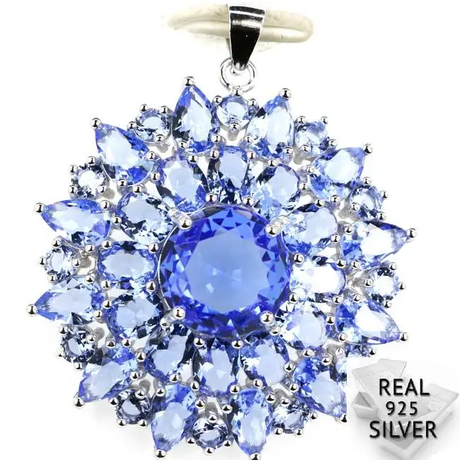 

Guaranteed Real 925 Solid Sterling Silver 6.5g Deluxe Round Rich Blue Violet Tanzanite CZ Pendant 38x33mm