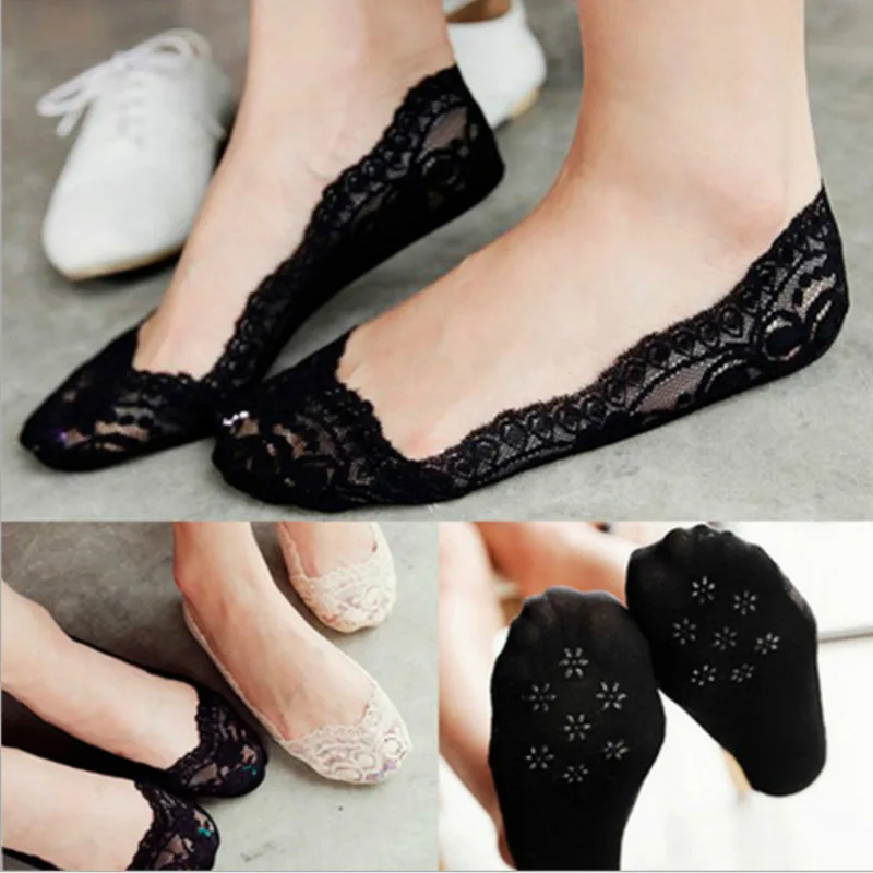 

2018 Fashion Womens Cotton Lace Antiskid Invisible Liner Socks Elastic Comfy Female Summer Spring Ankle Boat Low Cut Short Socks