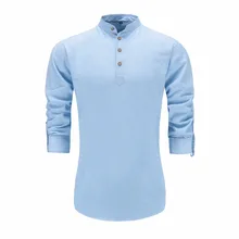 Летняя мужская хлопковая рубашка с длинными рукавами, воротник-стойка, приталенная рубашка, Мужская дышащая рубашка в китайском стиле, мужская одежда