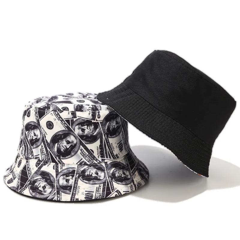 Хлопок, двухсторонняя креативная шляпа с граффити в виде доллара, шляпа рыбака, шапка для путешествий на открытом воздухе, шляпа от солнца, шляпы для женщин 12 - Цвет: style1