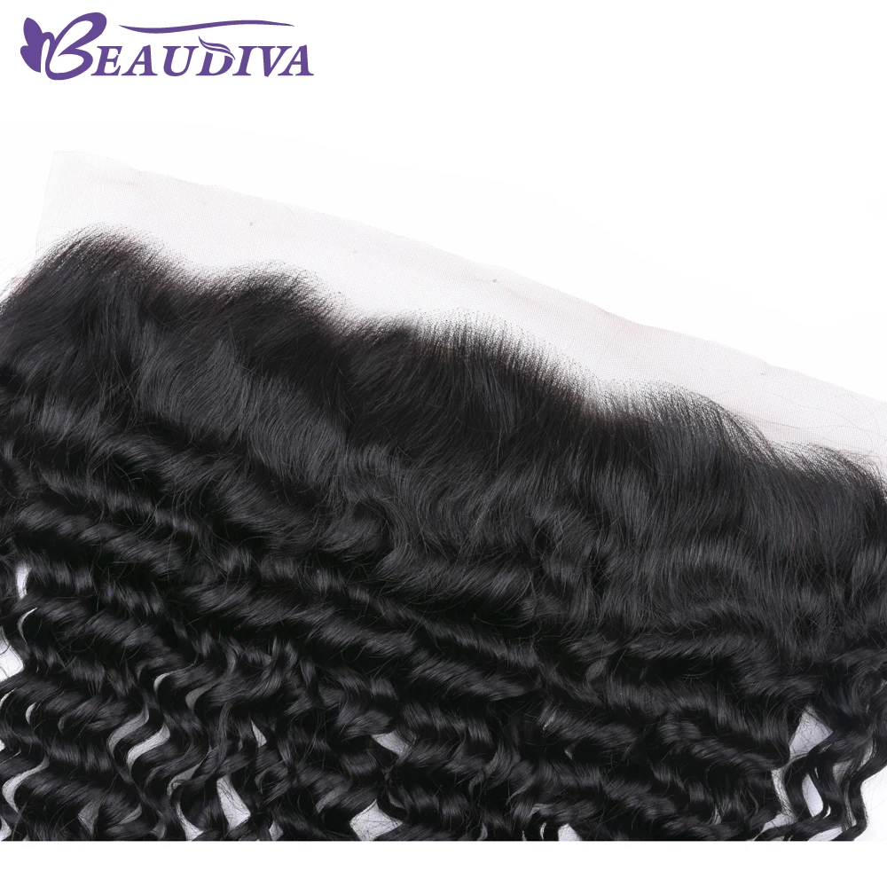 BeauDiva 13*4 Lace Frontal Deep Wave Peruvian Human Hair Lace Closure Frontal Ear To Ear Free Part With Baby Hair Non Remy Hair