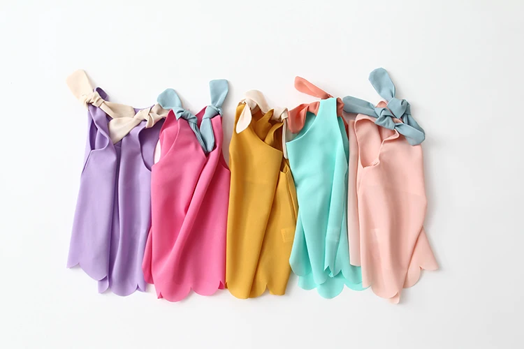 Girls Tops 2018 Summer Cotton Candy Color Orange Black White Blue Yellow Pink Purple Sleeveless O-Neck Chiffon T-Shirt Baby Girl (30)