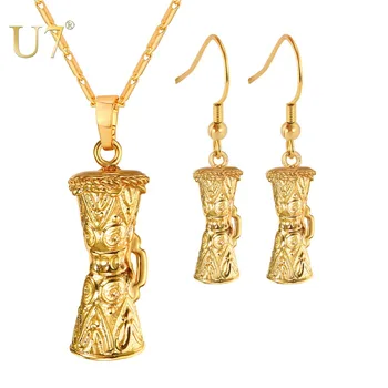 

U7 KUNDU Ethnic Earrings And Charm Necklace Set For Women Yellow Gold Color Wedding Costume Jewelry Sets S1005