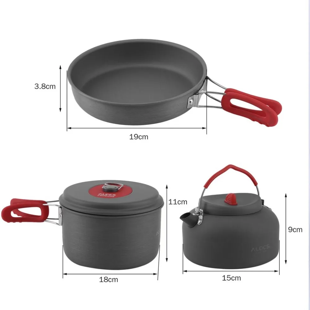 Alocs antiadherente de aluminio, juego de utensilios de cocina para Camping, cocina ultraligera, hervidor de agua para 2-3 personas, freidores para acampar