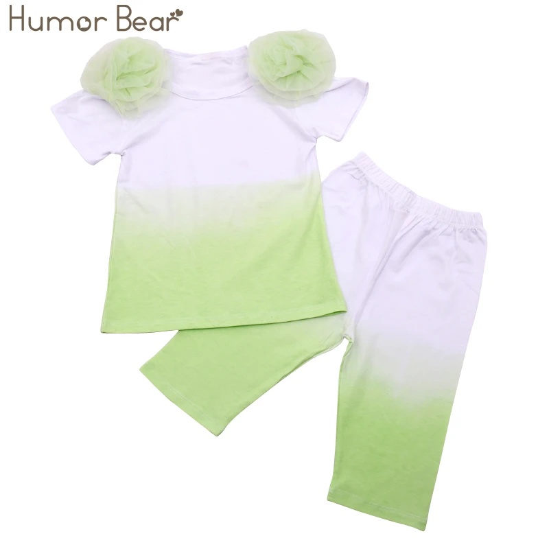 

Humor Bear Girls Clothes Summer Fashion Girls Clothing Set T shirt + Pants 2pcs/set Gradient Printing KIDS SET
