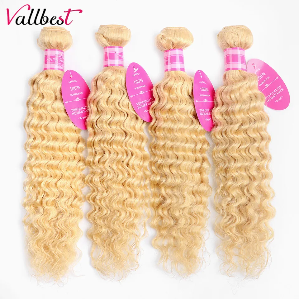 

Vallbest 613 Blonde Deep Wave Bundles 100% Human Hair 4 Bundles Deal 100G/Piece Brazilian Hair Weave Bundles Remy Hair Extension